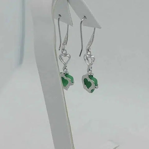 Brand New Sterling Silver 925 Heart Jade Earrings