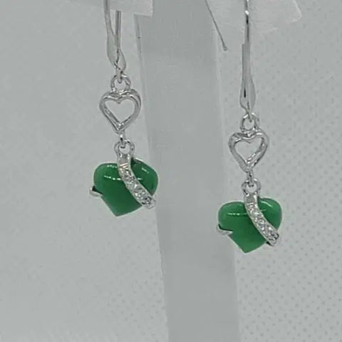 Brand New Sterling Silver 925 Heart Jade Earrings