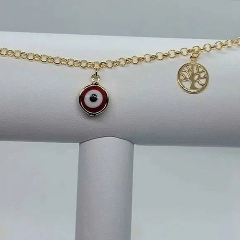 Brand New Brazilian 18k Gold Filled Heart- Virgen De Guadalupe- Red Evil Eye Anklet