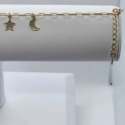 Brand New Brazilian 18k Gold Filled Moon & Star Anklet