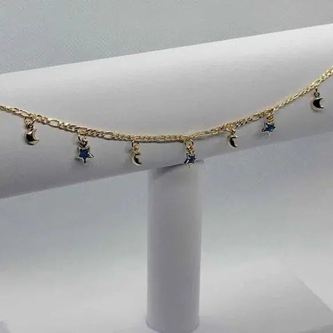 Brand New Brazilian 18k Gold Filled Blue Stars and Moon Anklet