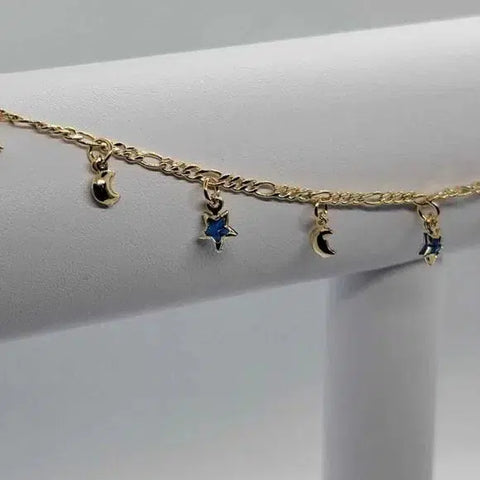 Brand New Brazilian 18k Gold Filled Blue Stars and Moon Anklet