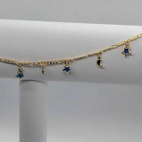 Brand New Brazilian 18k Gold Filled Blue Stars and Moon Anklet