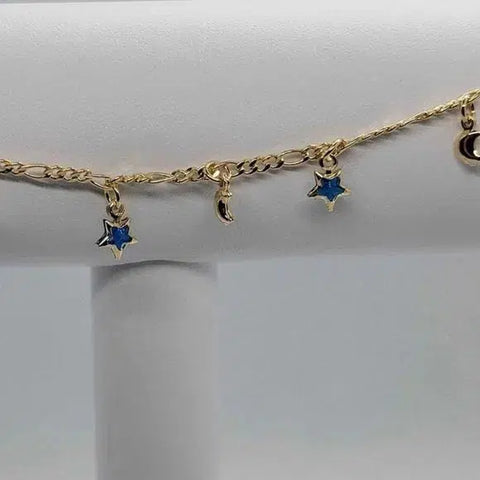 Brand New Brazilian 18k Gold Filled Blue Stars and Moon Anklet