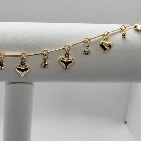 Brand New Brazilian 18k Gold Filled Heart Gems Anklet