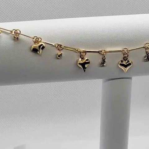 Brand New Brazilian 18k Gold Filled Heart Gems Anklet