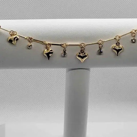 Brand New Brazilian 18k Gold Filled Heart Gems Anklet