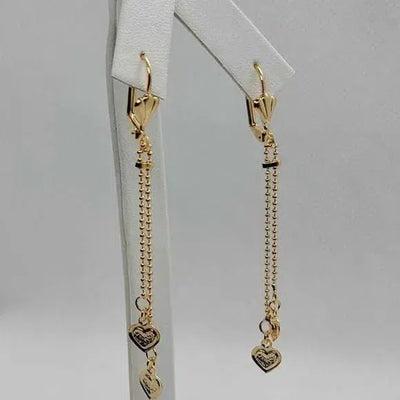 Brand New Brazilian 18k Gold Filled Dangle Heart Earrings