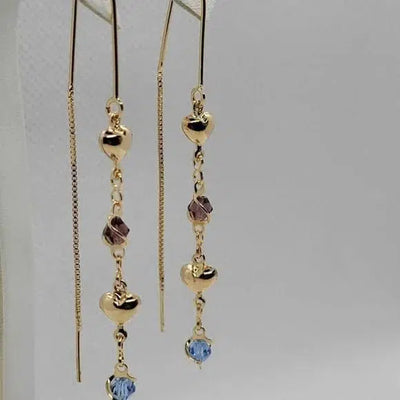 Brand New Brazilian 18k Gold Filled Dangle Heart Earrings