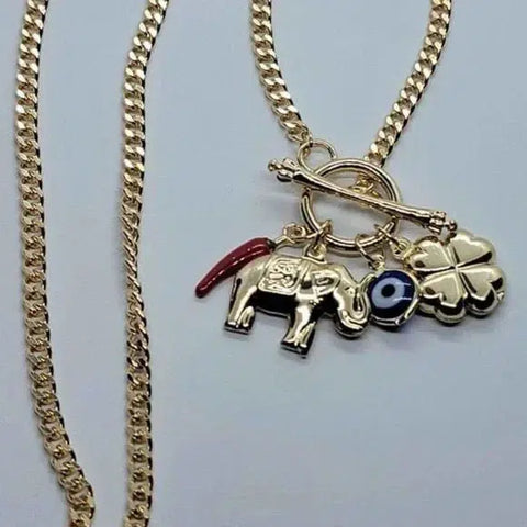 Brand New Brazilian 18k Gold Filled 4 Lucky Charms Necklace