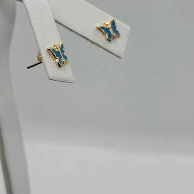 Brand New Brazilian 18k Gold Filled Blue Butterfly Earrings