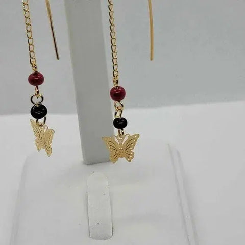 Brand New Brazilian 18k Gold Filled Butterfly Beaded Earrings