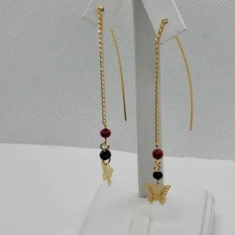 Brand New Brazilian 18k Gold Filled Butterfly Beaded Earrings