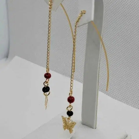 Brand New Brazilian 18k Gold Filled Butterfly Beaded Earrings