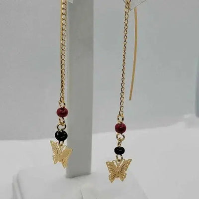 Brand New Brazilian 18k Gold Filled Butterfly Beaded Earrings