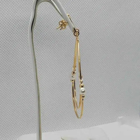 Brand New Brazilian 18k Gold Filled Double Pearl Oval Earrings