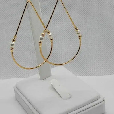 Brand New Brazilian 18k Gold Filled Double Pearl Oval Earrings