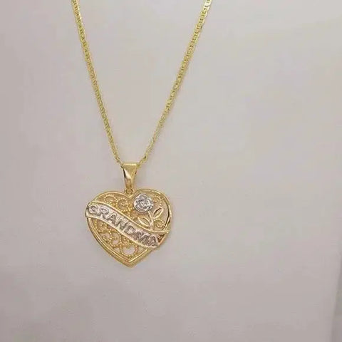 Brand New Brazilian 18k Gold Filled Heart "Grandma" Necklace