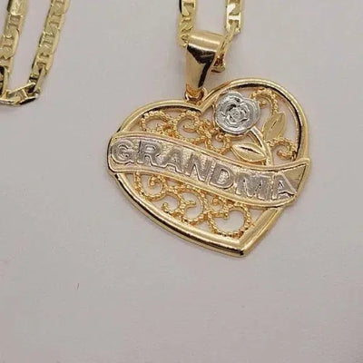 Brand New Brazilian 18k Gold Filled Heart "Grandma" Necklace