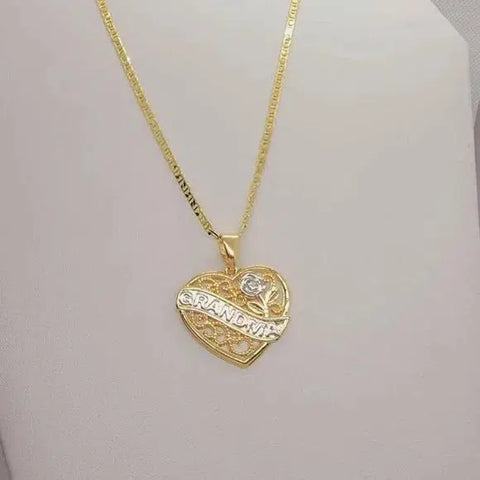 Brand New Brazilian 18k Gold Filled Heart "Grandma" Necklace