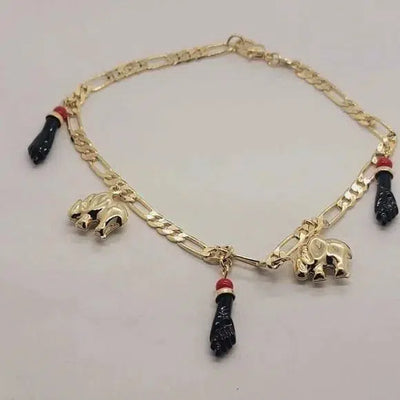 Brand New Brazilian 18k Gold Filled Elephant & Azabache Anklet