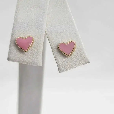 Brand New Brazilian 18k Gold Filled Pink Heart Earrings - Studs