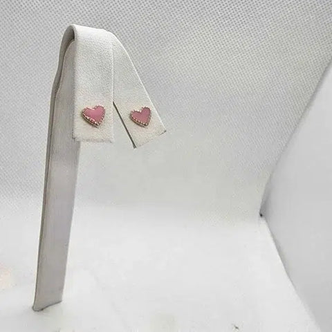 Brand New Brazilian 18k Gold Filled Pink Heart Earrings - Studs