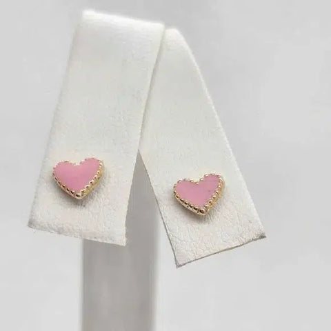 Brand New Brazilian 18k Gold Filled Pink Heart Earrings - Studs