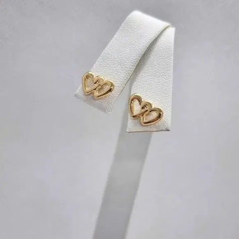 Brand New Brazilian 18k Gold Filled Double Hearts Earrings - Studs