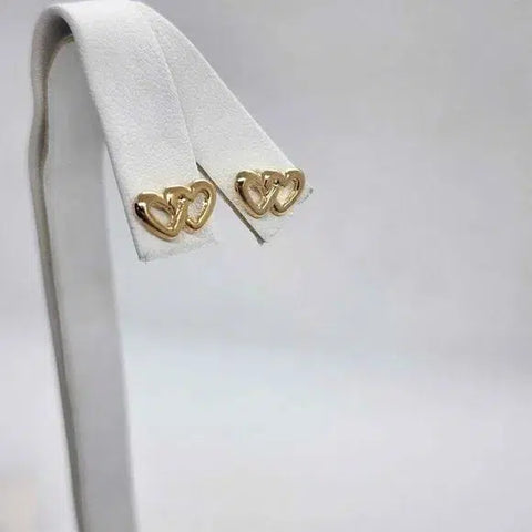 Brand New Brazilian 18k Gold Filled Double Hearts Earrings - Studs