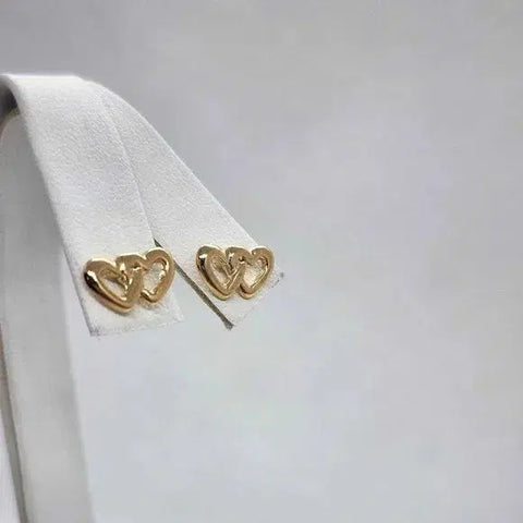 Brand New Brazilian 18k Gold Filled Double Hearts Earrings - Studs