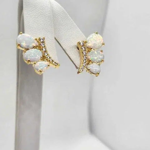 Brand New  Brazilian 18k Gold Filled White Fire Opal Earrings