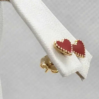 Brand New Brazilian 18k Gold Filled RED Heart Earrings - Studs