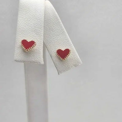 Brand New Brazilian 18k Gold Filled RED Heart Earrings - Studs