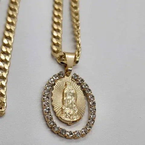 Brand New Brazilian 18k Gold Filled Virgen De Guadalupe Necklace