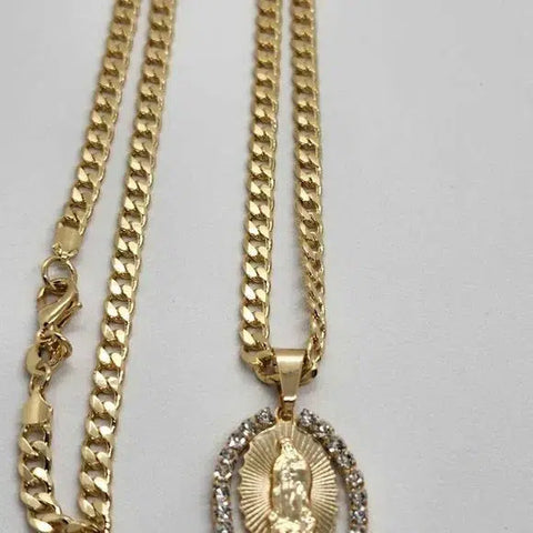 Brand New Brazilian 18k Gold Filled Virgen De Guadalupe Necklace