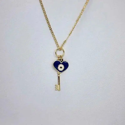 Brand NEW Brazilian 18k Gold Filled Evil Eye Heart And Key Necklace