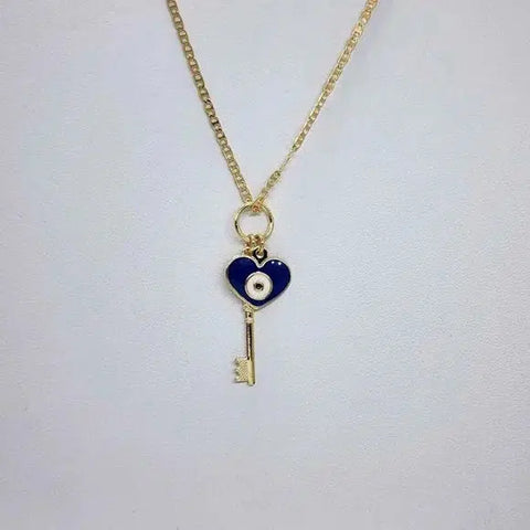 Brand NEW Brazilian 18k Gold Filled Evil Eye Heart And Key Necklace