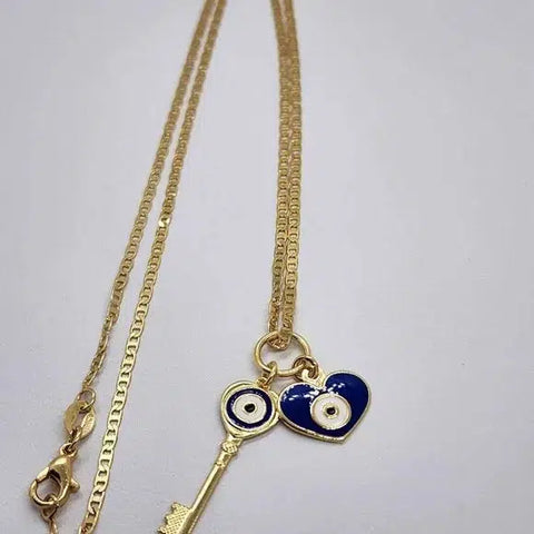 Brand NEW Brazilian 18k Gold Filled Evil Eye Heart And Key Necklace