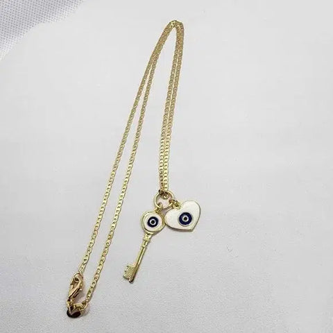 Brand New  Brazilian 18k Gold Filled Evil Eye Heart and Key Necklace