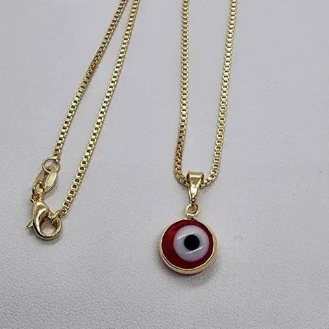 Brand New Brazilian 18k Gold Filled Red Evil Eye Necklace