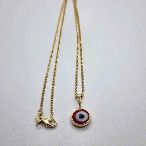 Brand New  Brazilian 18k Gold Filled Red Evil Eye Necklace