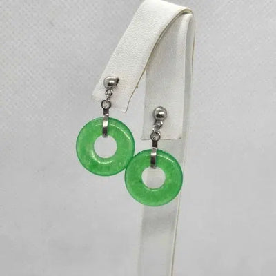 Brand New  Sterling Silver 925 Round Jade Earrings