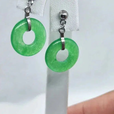 Brand New  Sterling Silver 925 Round Jade Earrings