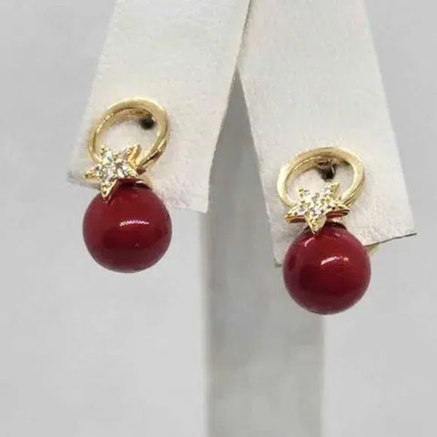 Brand New Sterling Silver 925 Red Round Star Earrings - Studs