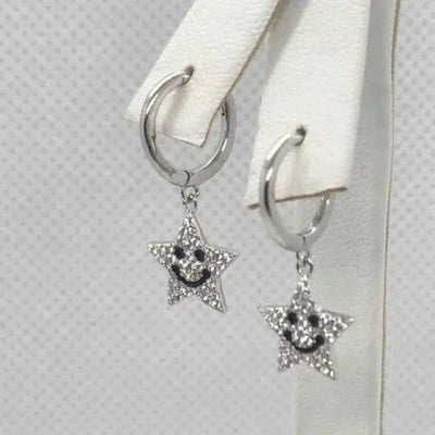 Brand New  Sterling Silver 925 Happy Face Star Earrings