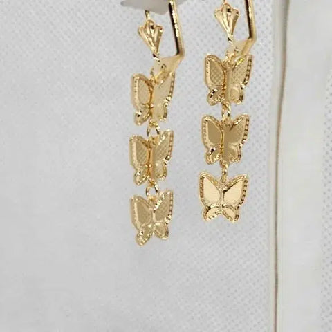 Brand New  Brazilian 18k Gold Filled 3 Butterflies Earrings