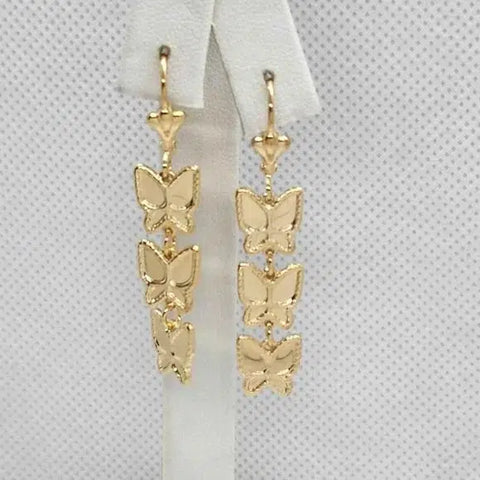 Brand New  Brazilian 18k Gold Filled 3 Butterflies Earrings