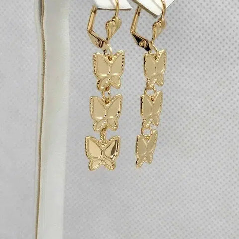 Brand New  Brazilian 18k Gold Filled 3 Butterflies Earrings