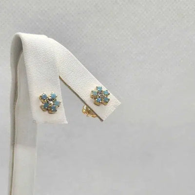 Brand New  Brazilian 18k Gold Filled Baby Blue Flower Stud Earrings